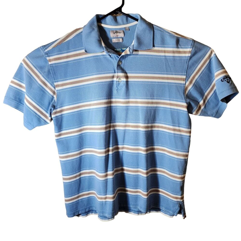 Callaway Golf Sport V Logo Blue Muli-color Stripe Polo Shirt Size L